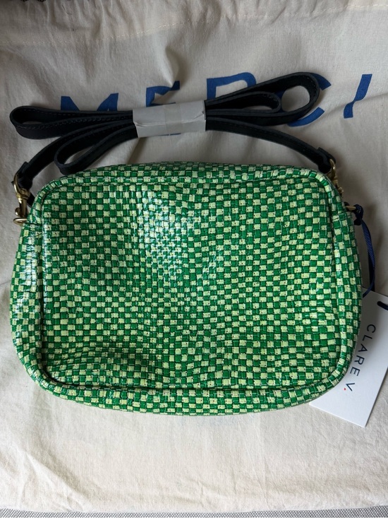 Clare V Handbags - Clare V Green Woven Check Crossbody with Black Strap